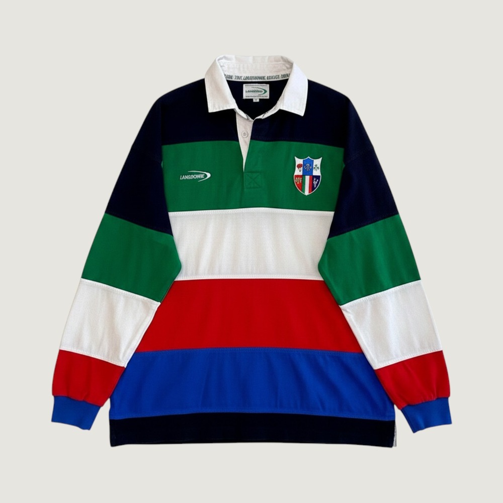 Lansdowne Mens Six Nations Rugby Shirt Long Sleeve Striped Crest Jersey Large